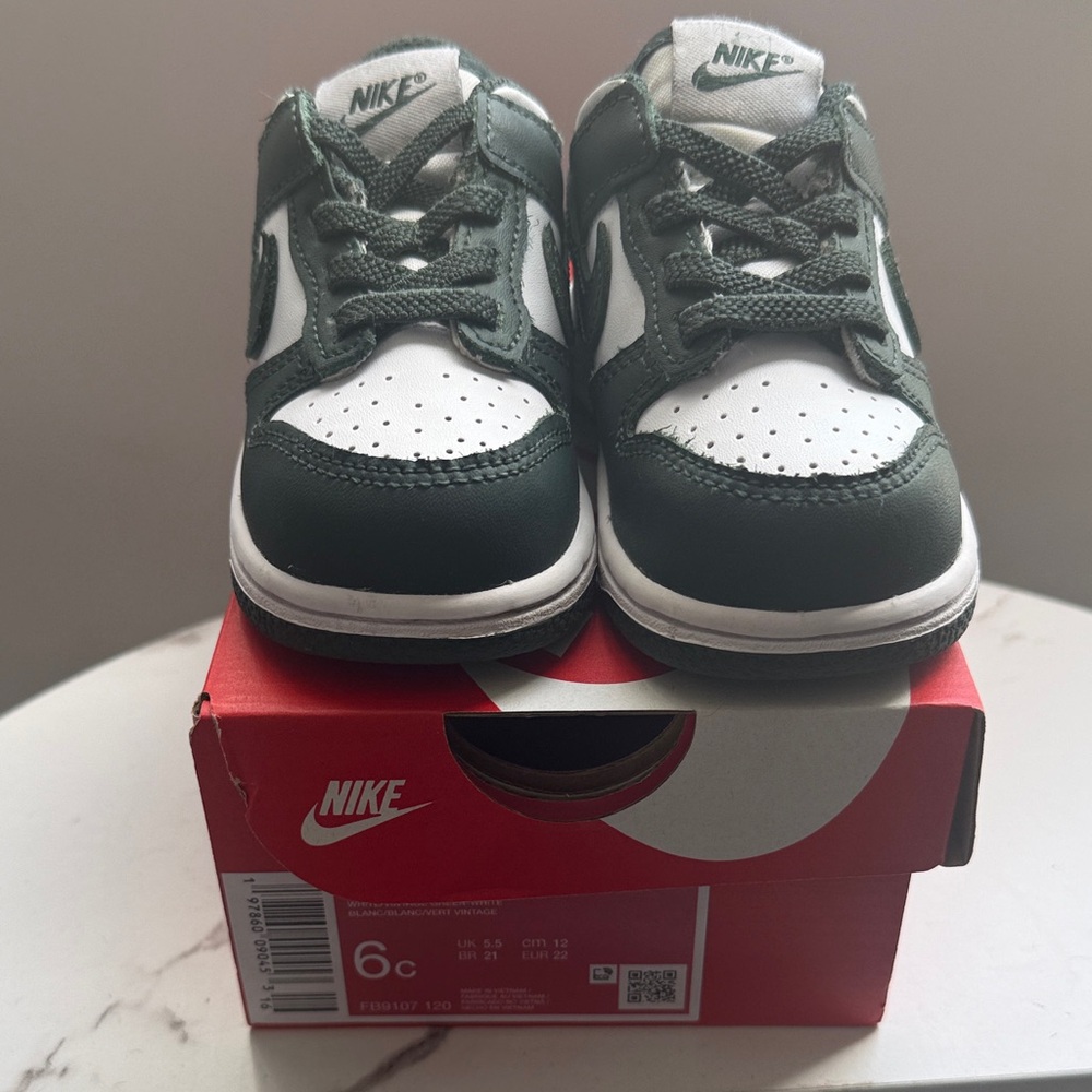 Nike Kids' Dark Green and White Dunk Sneakers